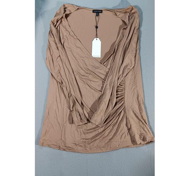 Universal Standard Cross Top Amphora Brown Wrap Ruched Long Sleeve NWT Sz S - Picture 1 of 7